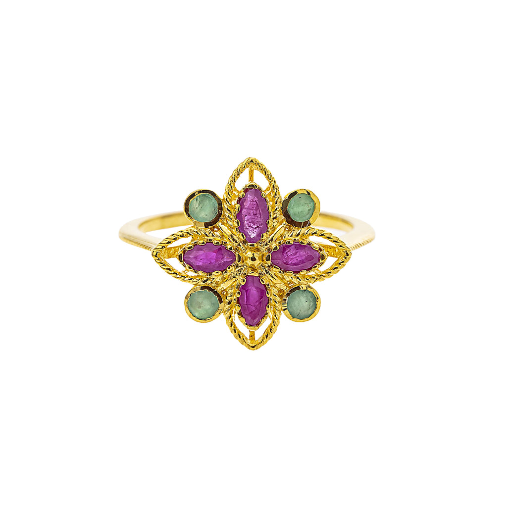 22K Yellow Gold & Ruby Cocktail (3gm) | 



This 22k gold ring with emerald and rubies is a breathtaking blend of luxury and fine gold je...