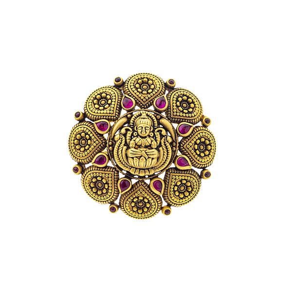 22K Yellow Gold & Ruby Goddess Lakshmi Ring (10.8gm) | 



This 22k gold ring, highlighted by vibrant rubies and a beautiful temple design, is a masterp...