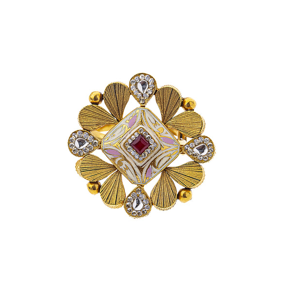 22K Yellow Gold, CZ & Ruby Cocktail Ring (8gm) | 



This 22k gold ring by Virani Jewelers with cubic zirconia and rubies combines vibrant gemston...