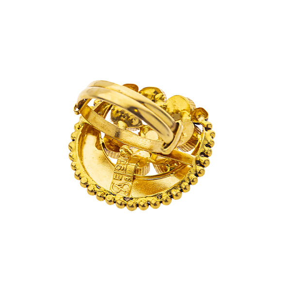 22K Yellow Gold, Kundan & Ruby Cocktail Ring (6.5gm) | 



Enhance your style with this radiant 22k gold ring, featuring Kundan and rubies, a must-have ...