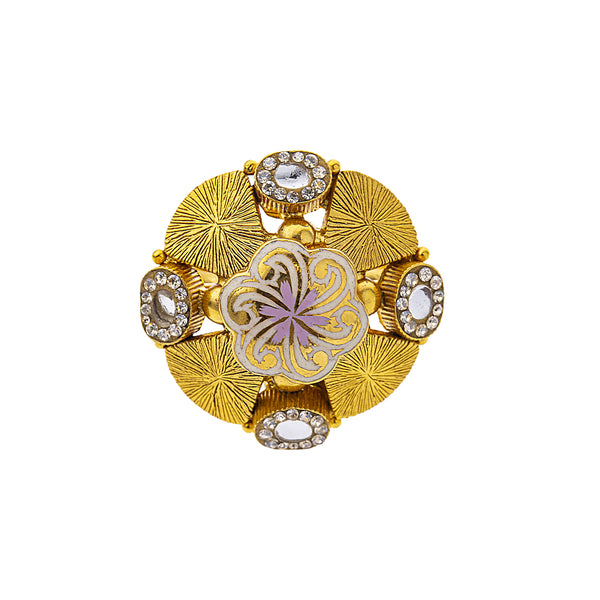 22K Yellow Gold, Kundan & CZ Cocktail Ring (6.5gm) | 



This 22k gold ring by Virani with Kundan and cubic zirconia is a luxurious addition to your f...