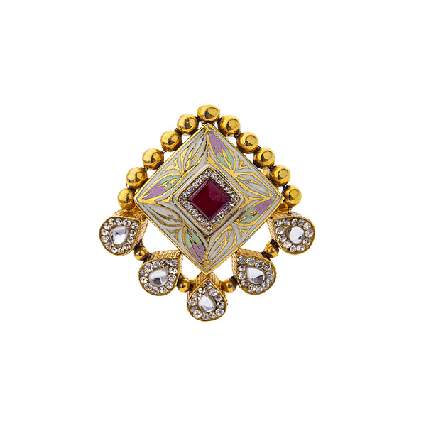 22K Yellow Gold, Kundan, Ruby & CZ Cocktail Ring (7.3gm) | 



Celebrate your unique taste with this 22k gold ring, featuring Kundas, cubic zirconia and rub...