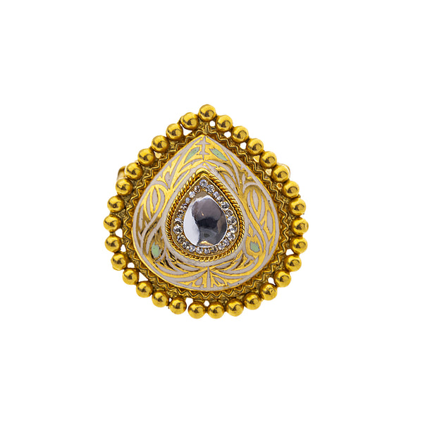 22K Yellow Gold, Kundan & CZ Cocktail Ring (6.4gm) | 



This stunning 22k gold ring by Virani Jewelers, with Kundan and cubic zirconia, offers a time...