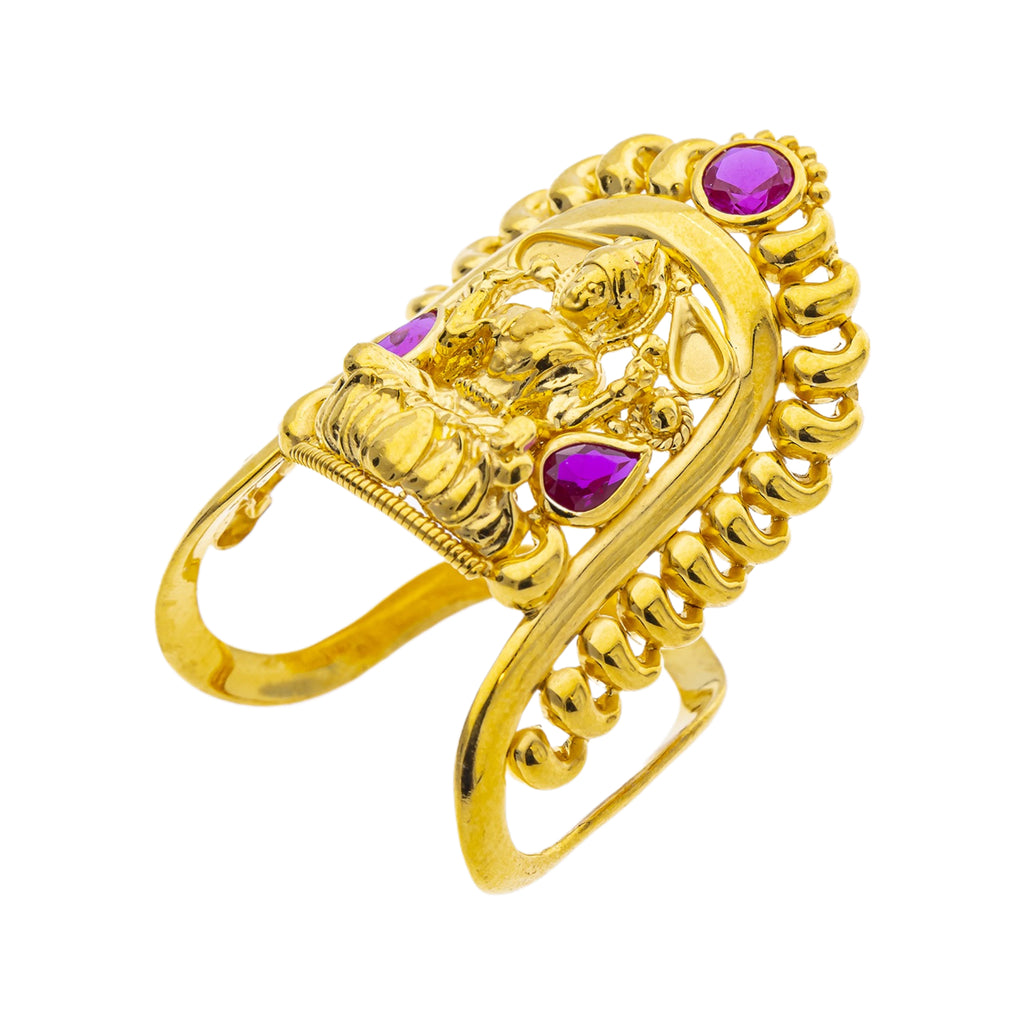 22K Yellow Gold Temple Vanki Ring w/ Ruby (4.8gm) | 



This 22k yellow gold ring with rubies reflects impeccable craftsmanship of Virani Jewelers, p...