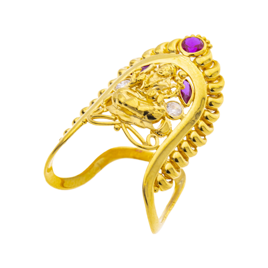 22K Yellow Gold Temple Vanki Ring w/ Ruby & CZ (4.5gm) | 



Adorn your hand with this exquisite 22k yellow gold Vanki ring, highlighted by cubic zirconia...