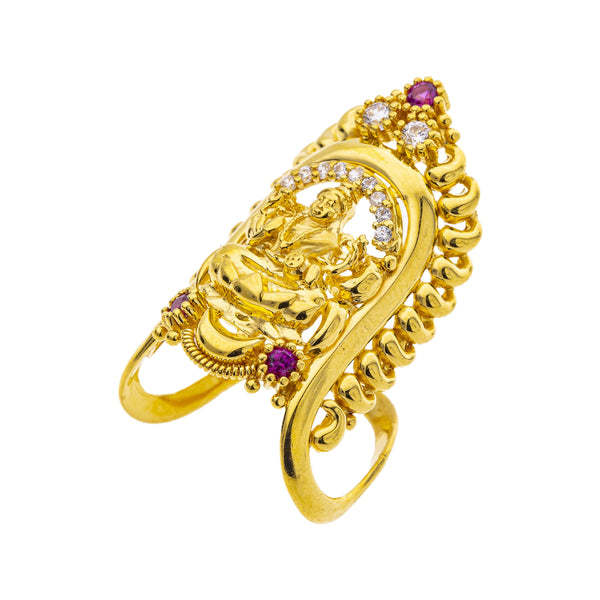 22K Yellow Gold Temple Vanki Ring w/ Ruby & CZ (5.2gm) | 



Discover unmatched beauty with this 22k yellow gold Vanki ring, adorned with cubic zirconia a...