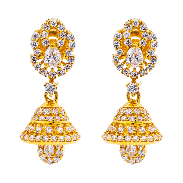 22K Yellow Gold & CZ Jhumki Earrings (6.6gm) | 



Discover timeless beauty with 22k gold Jhumki earrings, a true masterpiece of yellow gold jew...