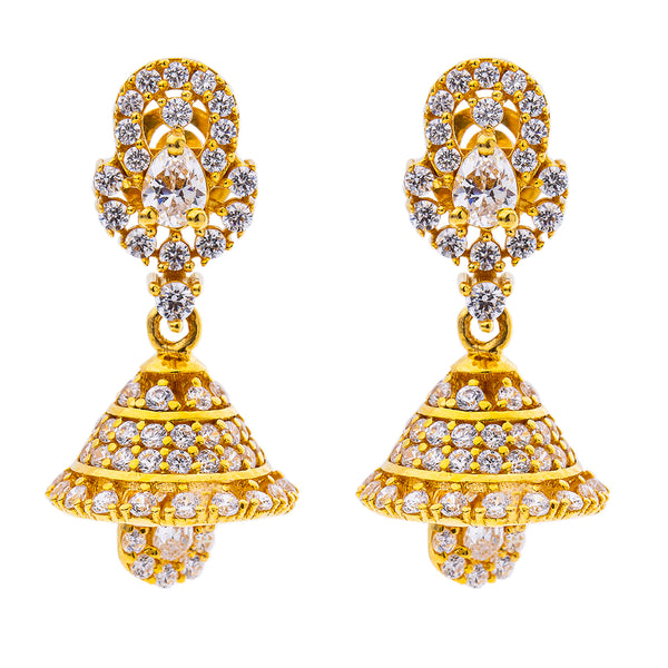 22K Yellow Gold & CZ Jhumki Earrings (6.8gm) | 



Refined and radiant, these 22k yellow gold and cubic zirconia Jhumki earrings by Virani Jewel...