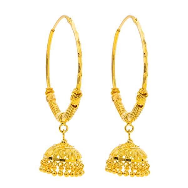 22K Yellow Gold Jhumki Hoop Earrings (15.5gm) | 



These 22k yellow gold Jhumki hoop earrings capture the beauty of Indian gold traditions and m...