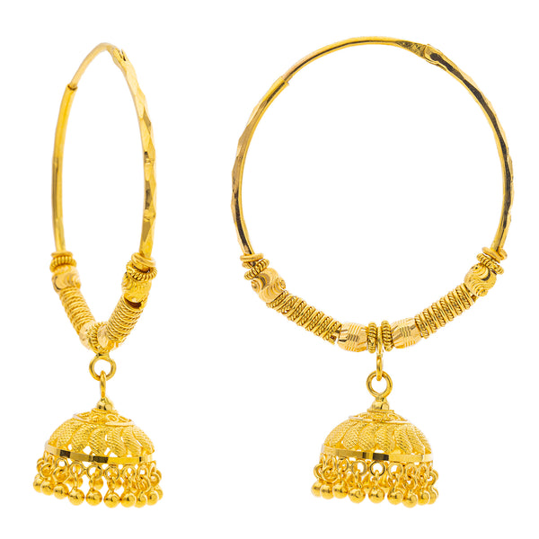 22K Yellow Gold Jhumki Hoop Earrings (15.5gm) | 



These 22k yellow gold Jhumki hoop earrings capture the beauty of Indian gold traditions and m...