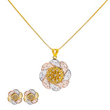 22K Multi-Tone Gold 20 inch Pendant Necklace Set w/ CZ (11.7gm) | 



The dainty design of this 22k multi-tone gold pendant necklace and earring set by Virani Jewe...