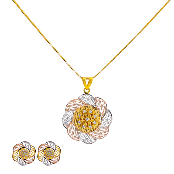 22K Multi-Tone Gold 18 inch Pendant Necklace Set w/ CZ (11.4gm) | 



With it's minimal design and stylish details, this 22k multi-tone gold necklace and earring s...