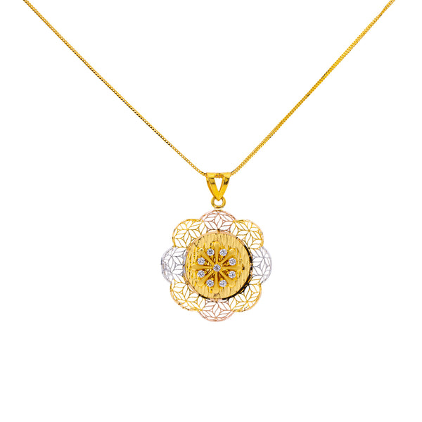 22K Multi-Tone Gold 20 inch Pendant Necklace Set w/ CZ (11.7gm) | 



The dainty design of this 22k multi-tone gold pendant necklace and earring set by Virani Jewe...