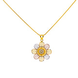 22K Multi-Tone Gold 18 inch Pendant Necklace Set w/ CZ (10.7gm) | 



This floral shaped, 22k multi-tone gold pendant necklace and earring set has a modern design ...