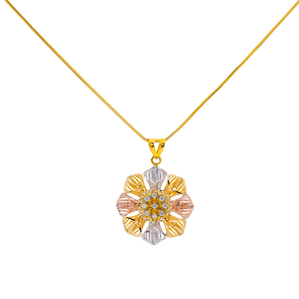 22K Multi-Tone Gold 18 inch Pendant Necklace Set w/ CZ (12.7gm) | 



The ladylike design of this 22k multi-tone gold pendant necklace and earring set by Virani Je...