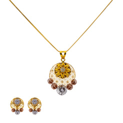 22K Multi-Tone Gold 18 inch Pendant Necklace Set w/ CZ (12.6gm)