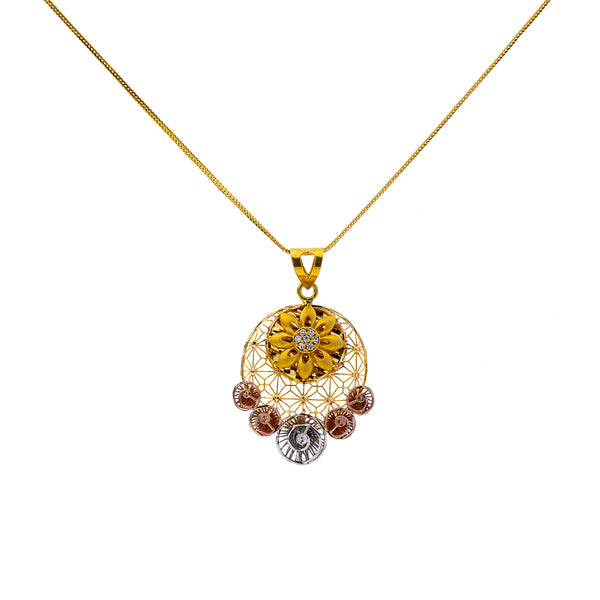 22K Multi-Tone Gold 18 inch Pendant Necklace Set w/ CZ (12.6gm) | 



Crafted to perfection, this 22k multi-tone gold pendant necklace and earring set by Virani Je...