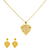 22K Yellow Gold 19 inch Pendant Necklace Set (10.2gm) | Virani Jewelers presents this stunning 22k yellow gold pendant necklace and earring set—a dazzlin...