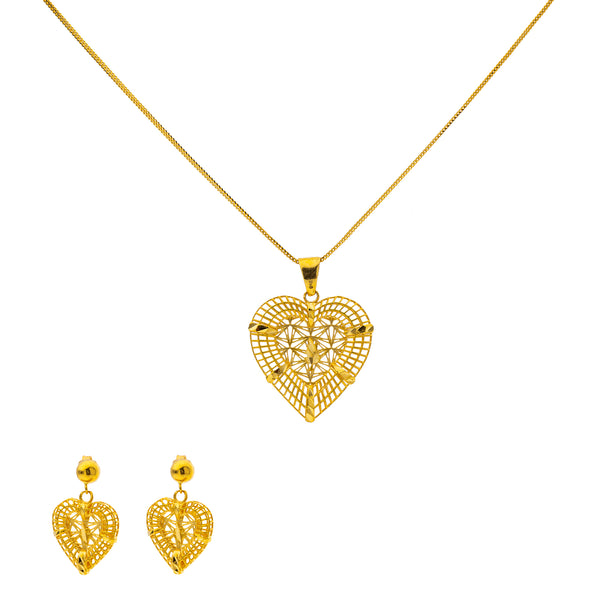 22K Yellow Gold 19 inch Pendant Necklace Set (10.2gm) | Virani Jewelers presents this stunning 22k yellow gold pendant necklace and earring set—a dazzlin...