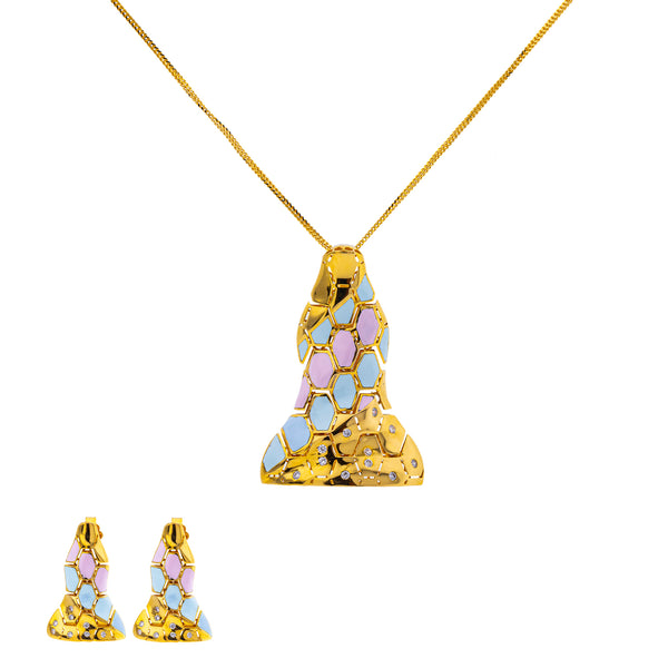 22K Yellow Gold 20 inch Pendant Necklace Set w/ CZ (15.7gm) | Enrich your jewelry collection with this 22k yellow gold pendant necklace and earring set by Vira...