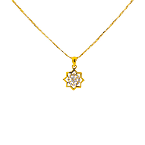 22K Yellow Gold 17 inch Pendant Necklace Set w/ CZ (6.7gm) | Radiate sophistication with this 22k gold pendant necklace and earring set by Virani Jewelers, wh...