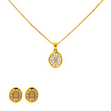 22K Yellow Gold 17 inch Pendant Necklace Set w/ CZ (8gm) | Experience the luxury of owning this 22k yellow gold pendant necklace and earring set by Virani J...