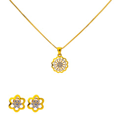 22K Yellow Gold 17 inch Pendant Necklace Set w/ CZ (7.2gm)