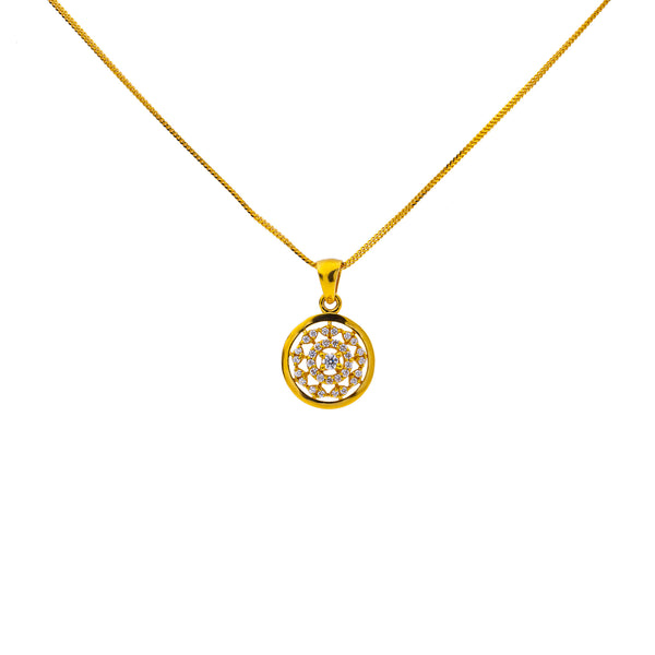 22K Yellow Gold 17 inch Pendant Necklace Set w/ CZ (7gm) | This 22k yellow gold pendant necklace and earring set by Virani Jewelers captures the brilliance ...