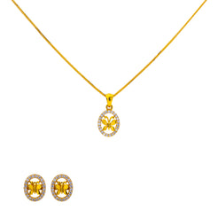 22K Yellow Gold 17 inch Pendant Necklace Set w/ CZ (6.9gm)