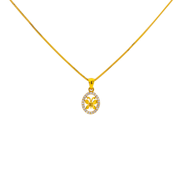 22K Yellow Gold 17 inch Pendant Necklace Set w/ CZ (6.9gm) | Embrace the classic elegance of this 22k yellow gold pendant necklace and earring set by Virani J...