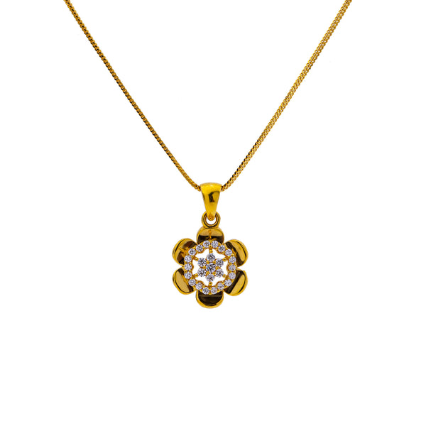 22K Yellow Gold 17 inch Pendant Necklace Set w/ CZ (7.3gm) | Celebrate the unique artistry of fine gold jewelry with this 22k yellow gold pendant necklace and...