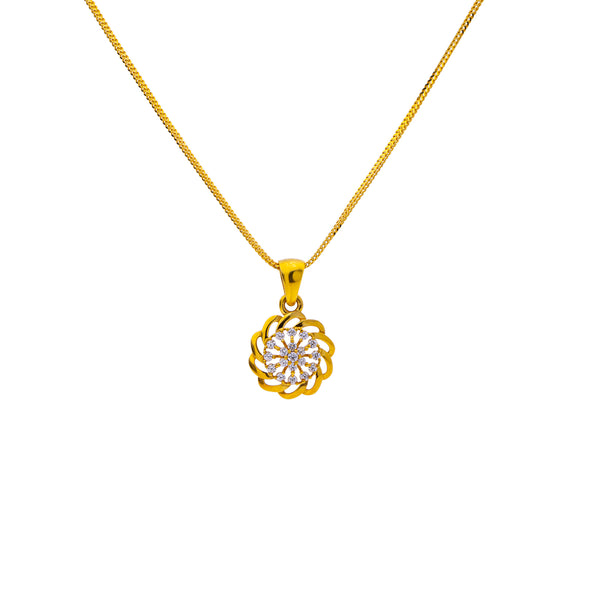 22K Yellow Gold 17 inch Pendant Necklace Set w/ CZ (6.9gm) | Radiate charm when you adorn yourself with this 22k yellow gold pendant necklace and earring set ...