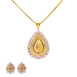 22K Yellow Gold 20 inch Pendant Necklace Set w/ CZ (23.03gm) | This 22k yellow gold pendant necklace and earring set by Virani Jewelers blends the elegance of I...