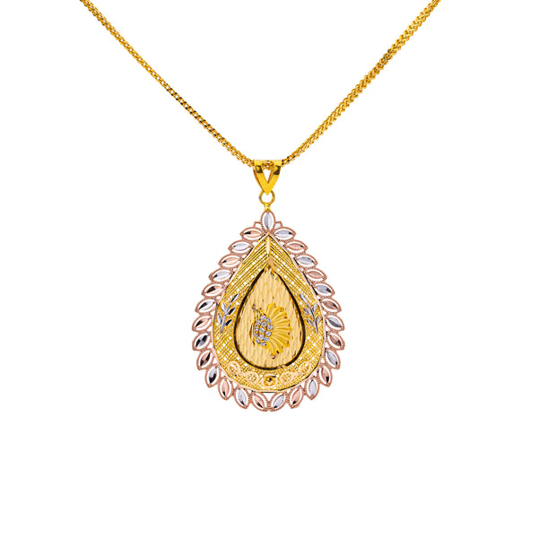 22K Yellow Gold 20 inch Pendant Necklace Set w/ CZ (23.03gm) | This 22k yellow gold pendant necklace and earring set by Virani Jewelers blends the elegance of I...