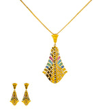 22K Yellow Gold 19 inch Pendant Necklace Set w/ CZ (17.1gm) | Elevate your elegance with this beautiful 22k yellow gold pendant necklace and earring set by Vir...