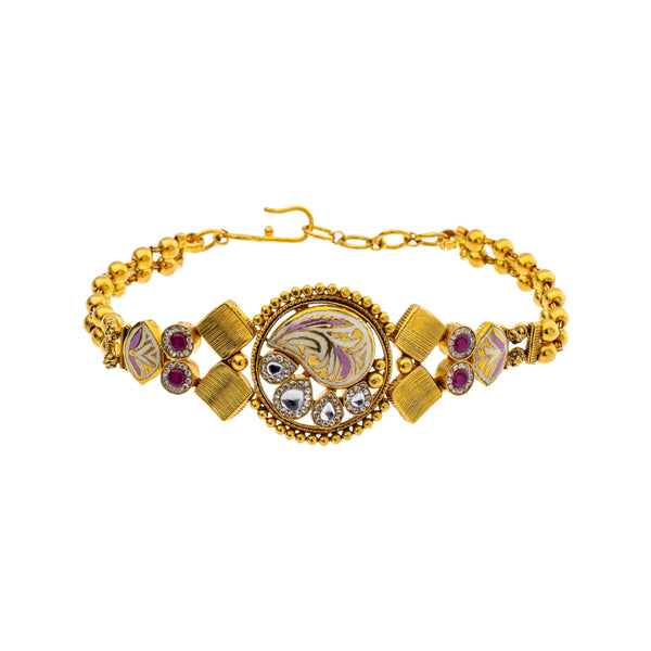 22K Yellow Gold 7 inch Bracelet w/ Kundan, Ruby, & CZ (15gm) | 



Virani Jewelers presents this 22k gold bracelet with a stunning display of Kundans, rubies, a...