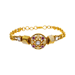 22K Yellow Gold 7 inch Bracelet w/ Kundan, Ruby, & CZ (16.8gm)