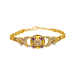 22K Yellow Gold 6.5 inch Bracelet w/ Kundan, Ruby, & CZ (16gm)