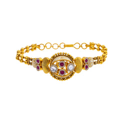 22K Yellow Gold 7 inch Bracelet w/ Kundan, Ruby, & CZ (16gm)