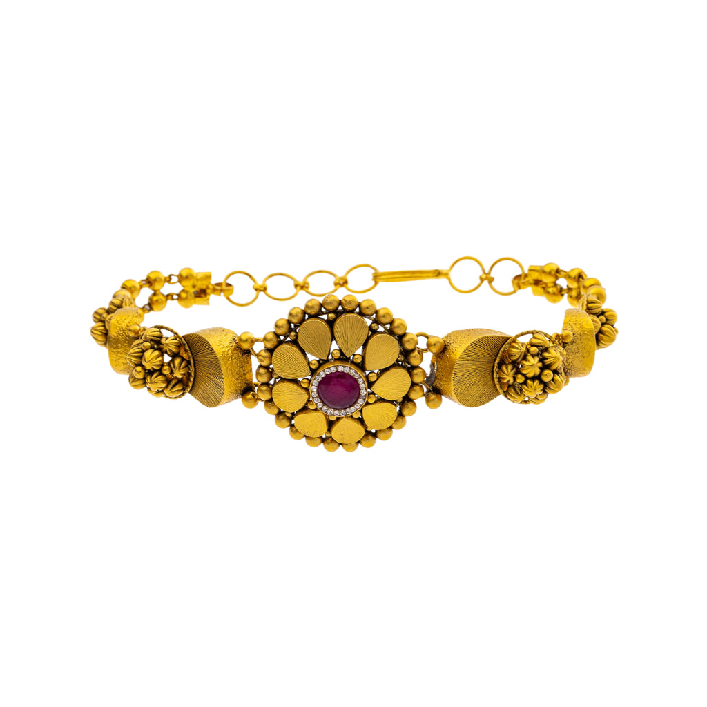 22K Yellow Gold 7.5 inch Bracelet w/ Ruby, & CZ (20.2gm) | 



This beautiful 22k yellow gold bracelet by Virani Jewelers with rubies and cubic zirconia is ...