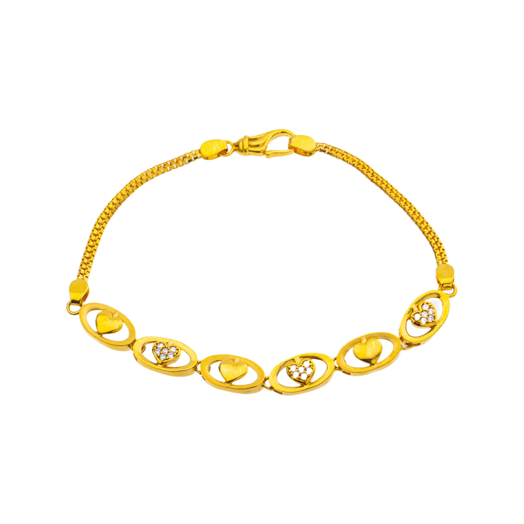 22K Yellow Gold & CZ 7 inch Heart Link Bracelet (7.5gm) | 



Adorn yourself with the youthful charm of this 22k gold bracelet by Virani Jewelers, a fine g...