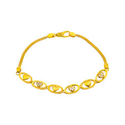 22K Yellow Gold & CZ 7 inch Heart Link Bracelet (7.5gm)