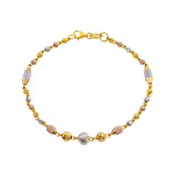 22K Multi-Tone Gold 7.5 inch Beaded Bracelet (6.9gm)