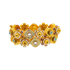 22K Yellow Gold Adjustable Bangle Set of 2 w/ Kundan, Rubies, Emerald, and CZ (60.3gm)