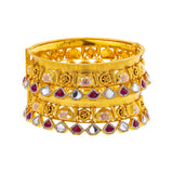 22K Yellow Gold, Kundan, Ruby, & CZ Adjustable Bangle Set of 2 (73.7gm) | 



Embrace the allure of Indian gold jewelry with this set of two 22k yellow gold bangles by Vir...