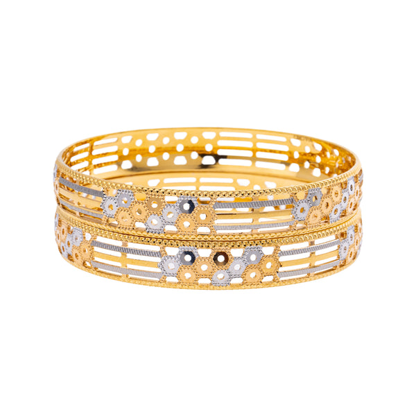 22K Yellow & White Gold Bangle Set of 2 in Size 2.6 (42.1 gm) | 



Virani Jewelers presents this one of a kind 22k yellow and white gold bangle set of two---red...