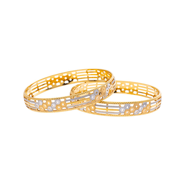 22K Yellow & White Gold Bangle Set of 2 in Size 2.6 (42.1 gm) | 



Virani Jewelers presents this one of a kind 22k yellow and white gold bangle set of two---red...