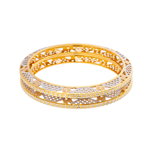 22K Yellow & White Gold Bangle Set of 2 in Size 2.6 (60.2 gm) | 



Elevate your look with this set of two beautiful 22k yellow and white gold bangles by Virani ...