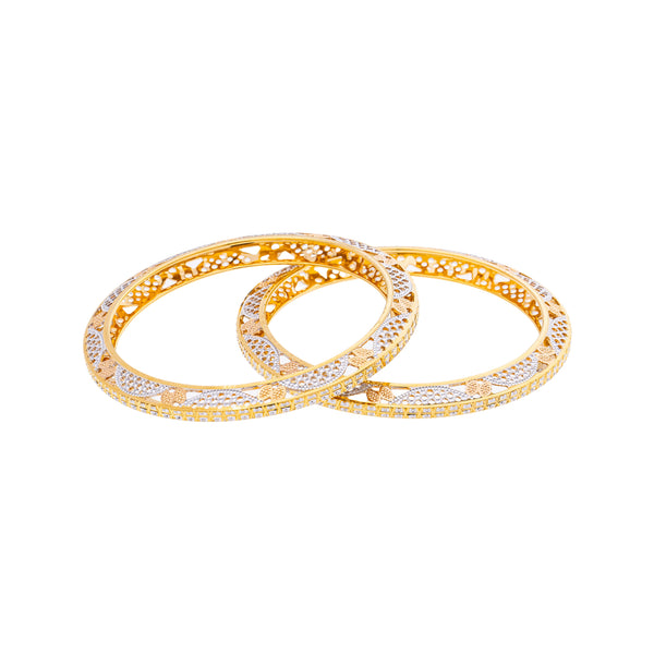 22K Yellow & White Gold Bangle Set of 2 in Size 2.6 (60.2 gm) | 



Elevate your look with this set of two beautiful 22k yellow and white gold bangles by Virani ...