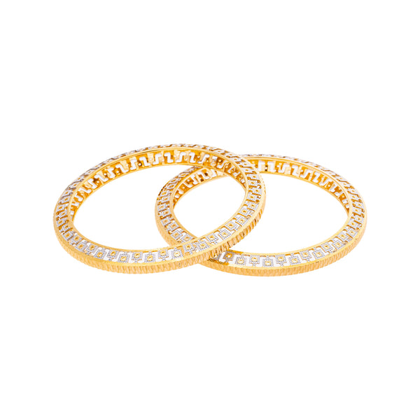 22K Yellow & White Gold Bangle Set of 2 in Size 2.6 (62.1 gm) | 



Timeless beauty meets sophistication with this set of two 22k yellow and white gold bangles b...